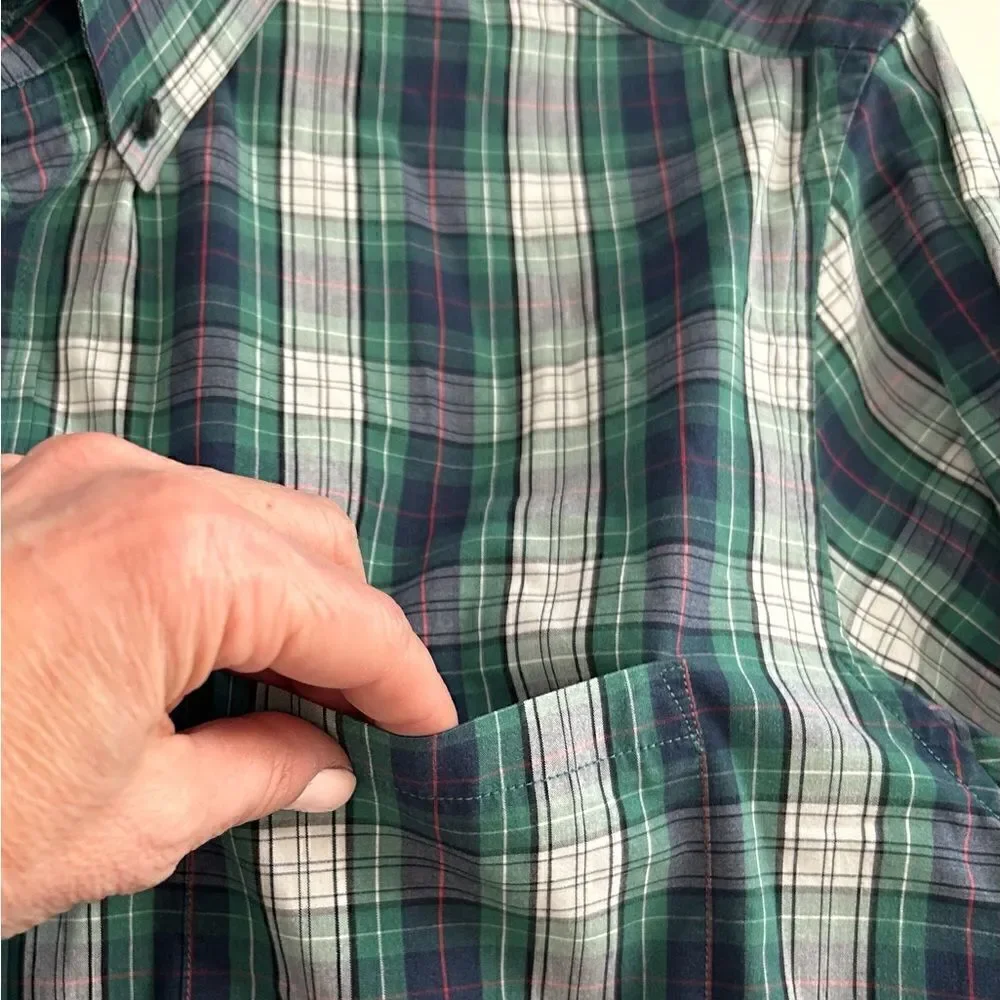 Banana Republic Blue Green Plaid Button Down Shirt Size Large